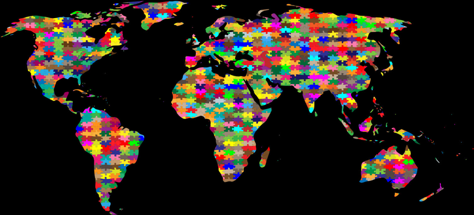 Puzzle Patterned World Map PNG