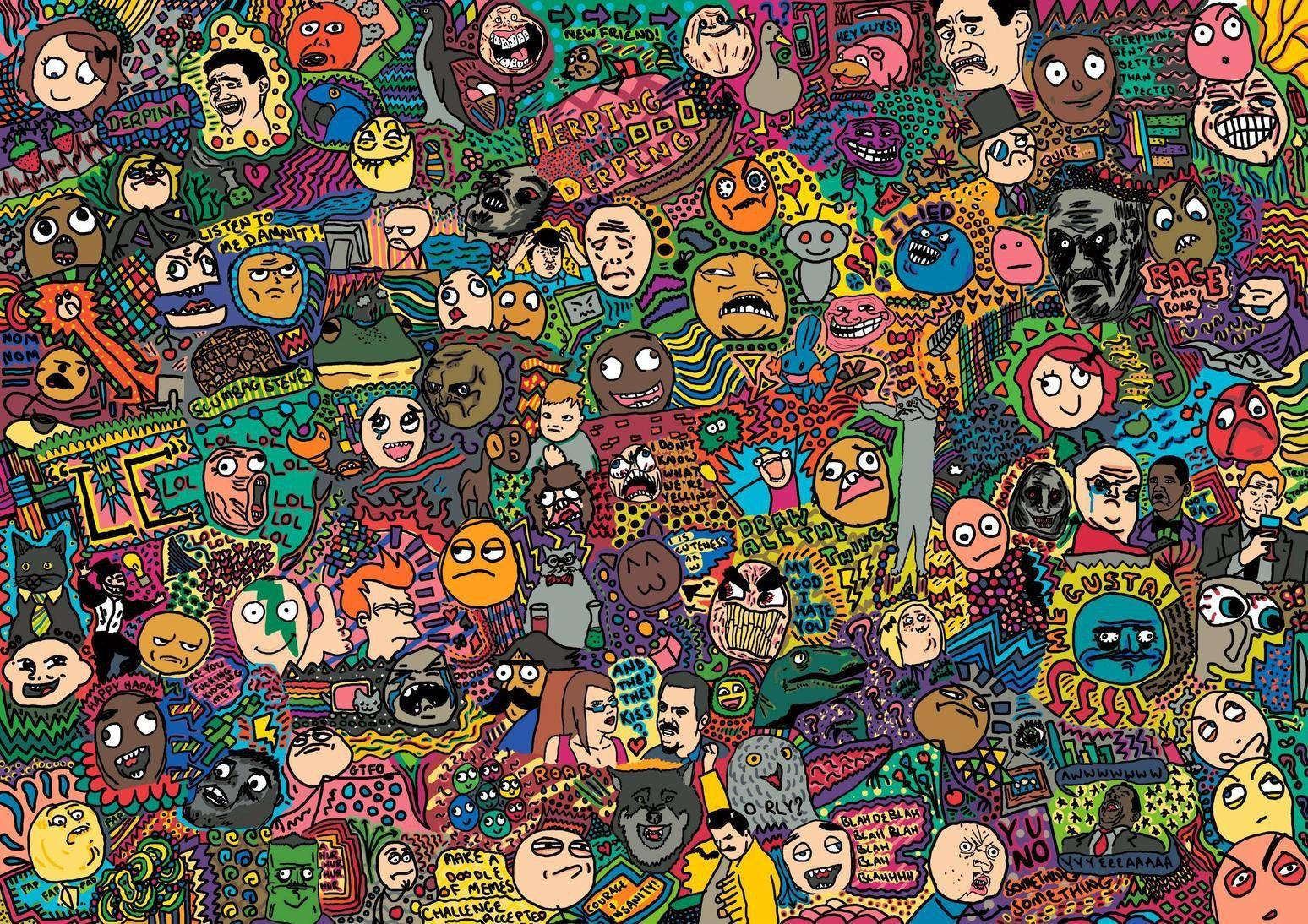 Background full of funny colorful expression memes showing different emotion wallpaper.