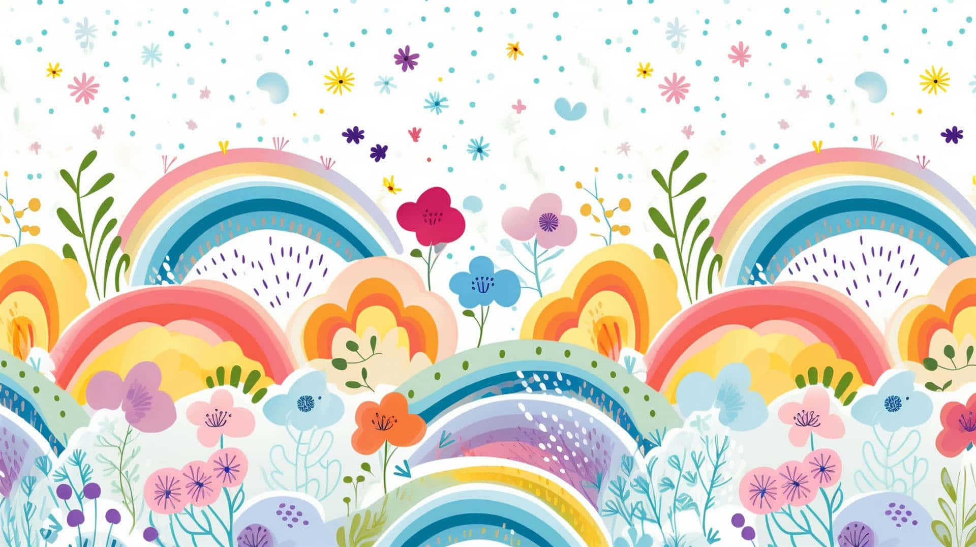Colorful Rainbow Floral Pattern Wallpaper
