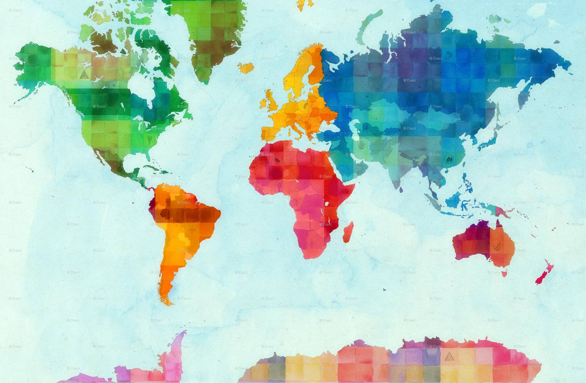 Colorful Rainbow Pixels World Map