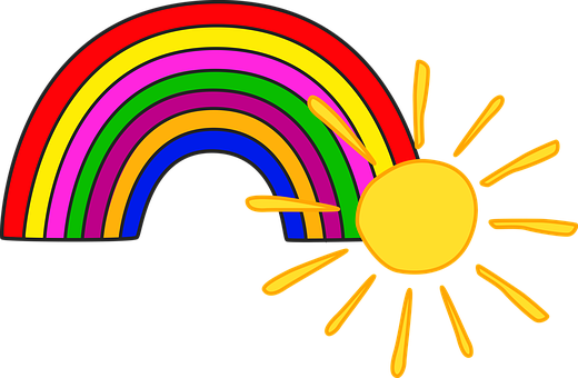 Colorful Rainbowand Sun Illustration PNG