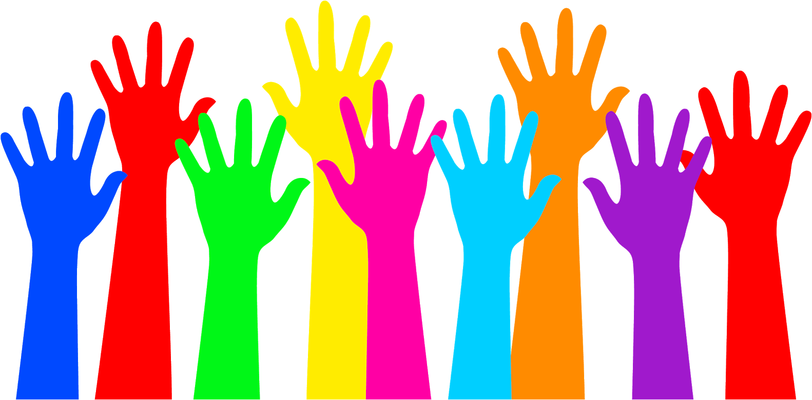 Colorful Raised Hands Clipart PNG