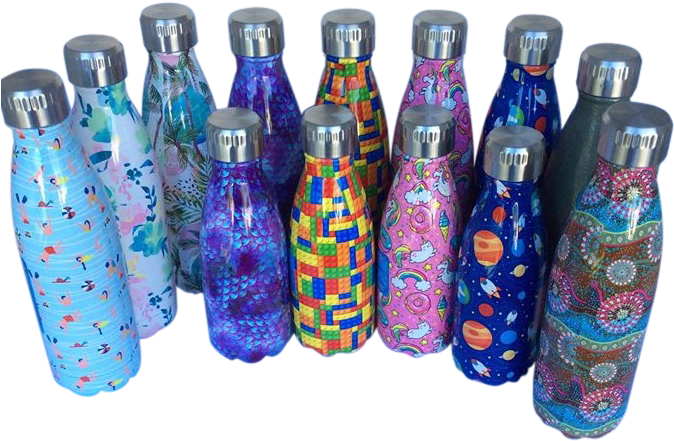 Colorful Reusable Water Bottles Collection PNG
