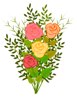 Colorful Roses Bouquet Illustration PNG