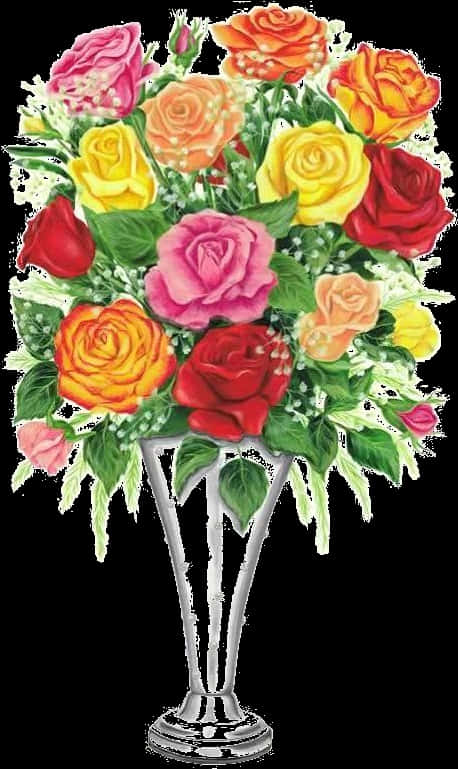 Colorful Roses Bouquetin Vase PNG