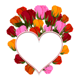 Colorful Roses Heart Frame PNG