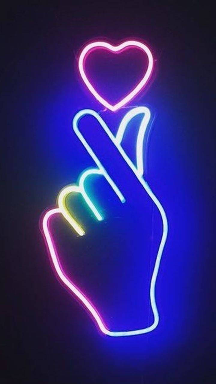 Farverig Saranghae Finger Heart Neon Skilt Wallpaper