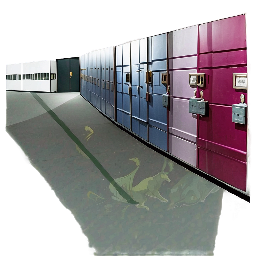 Colorful School Lockers Corridor PNG