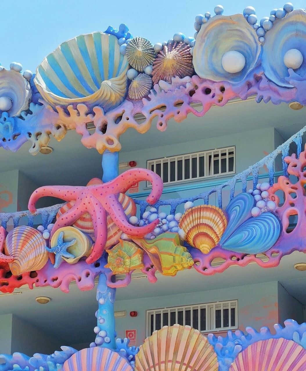 Colorful Seashelland Octopus Balcony Art Wallpaper
