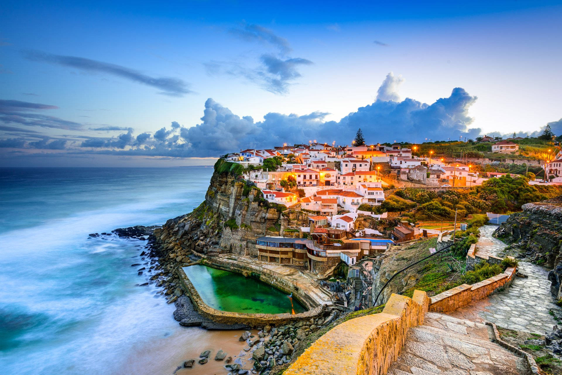 Colorful Seaside Town Azenha Do Mar Sintra Wallpaper