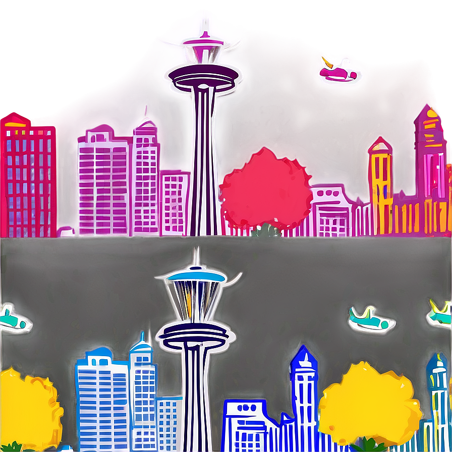 Colorful Seattle Skyline Panoramic Png Peg PNG