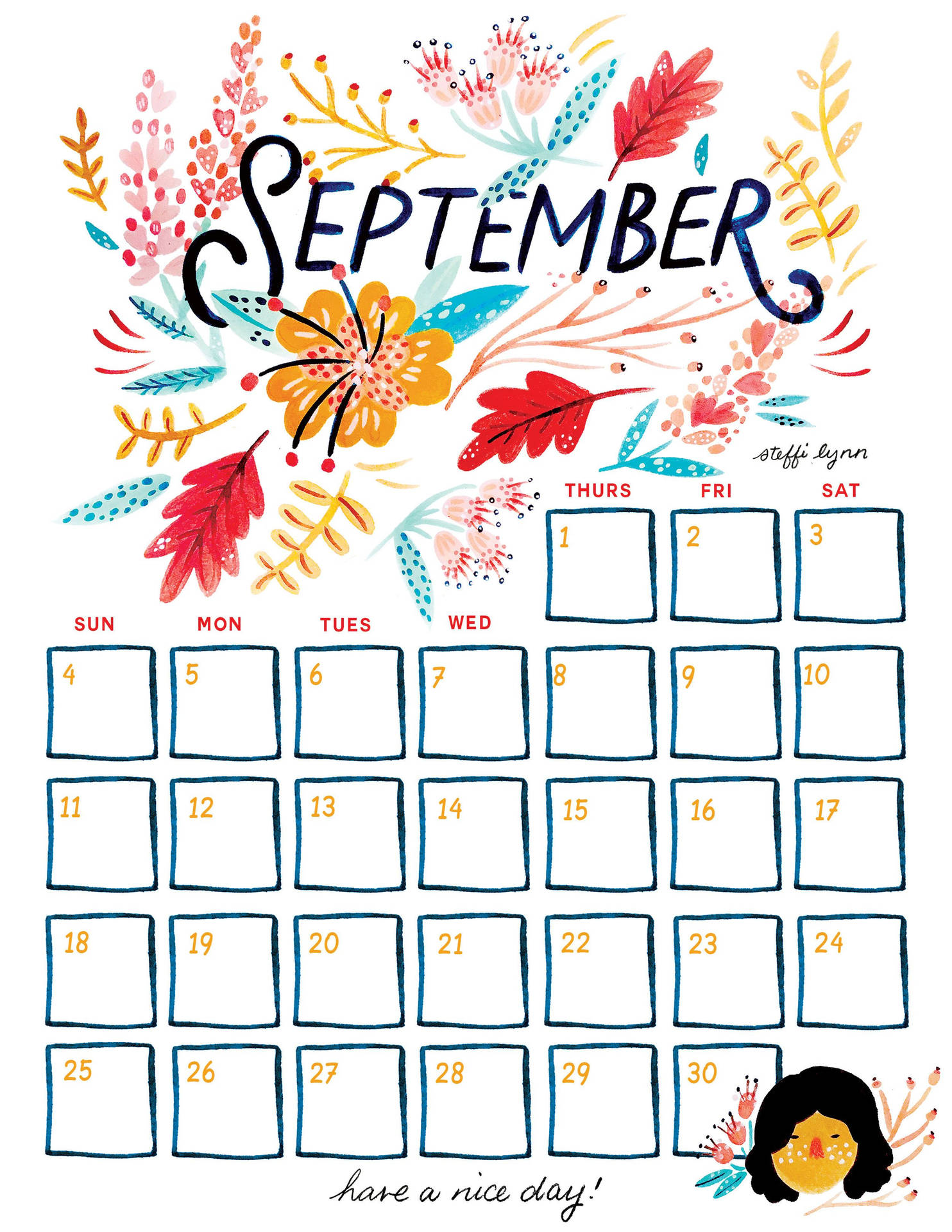 Colorful September Calendar