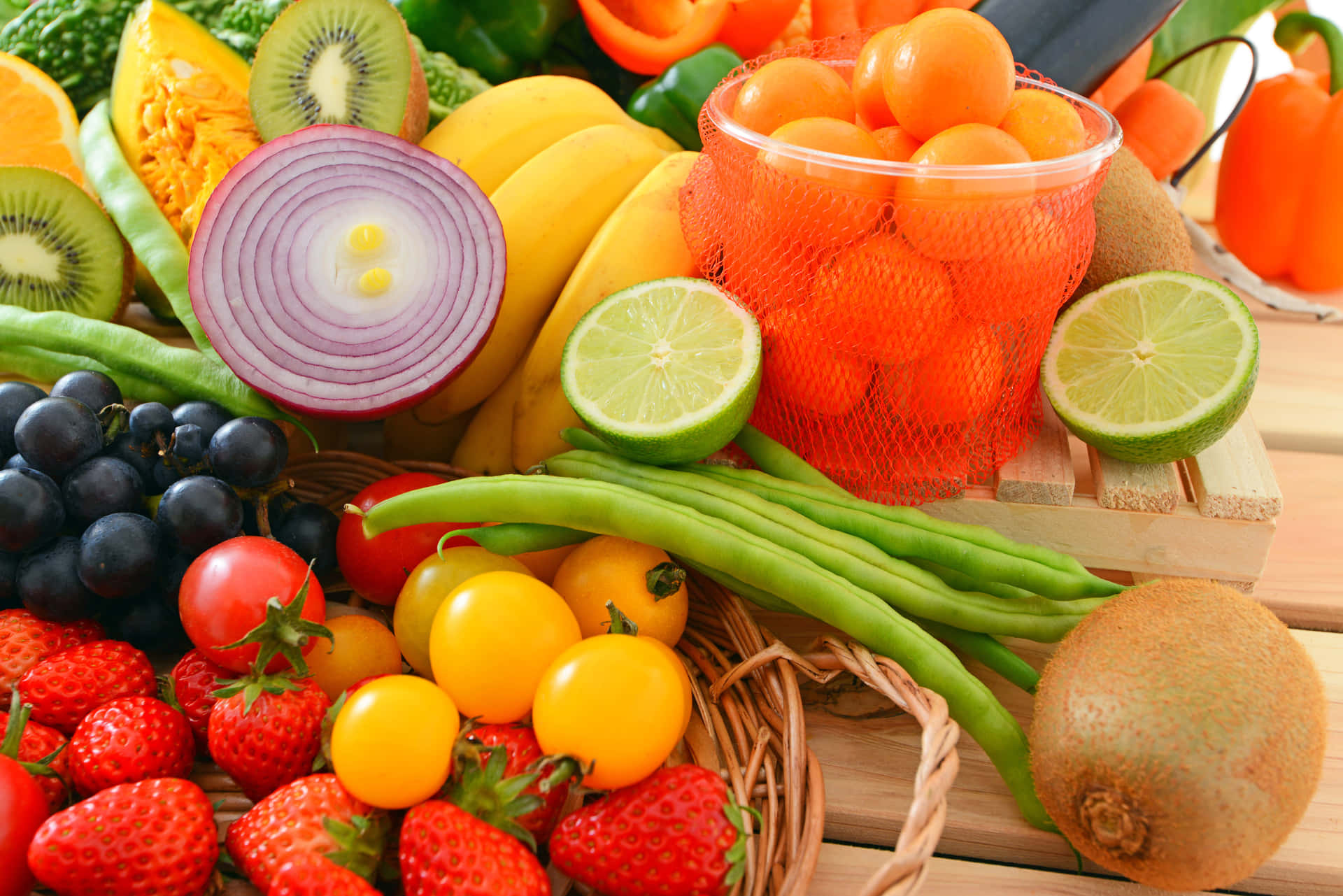 Colorful Set Of Fruits And Vegetables Wallpaper