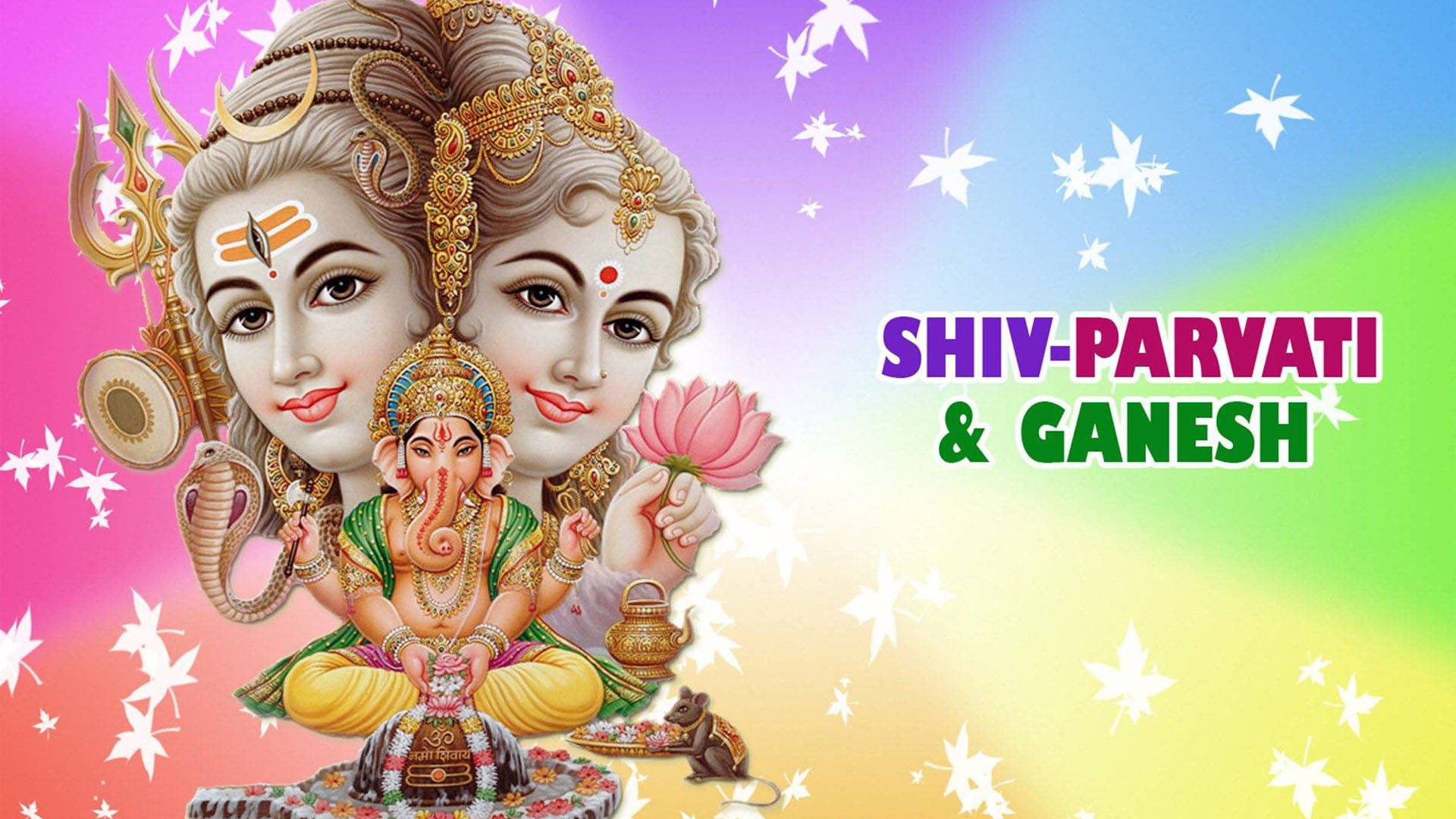 Download Colorful Shiv Parivar With Name Text Wallpaper 