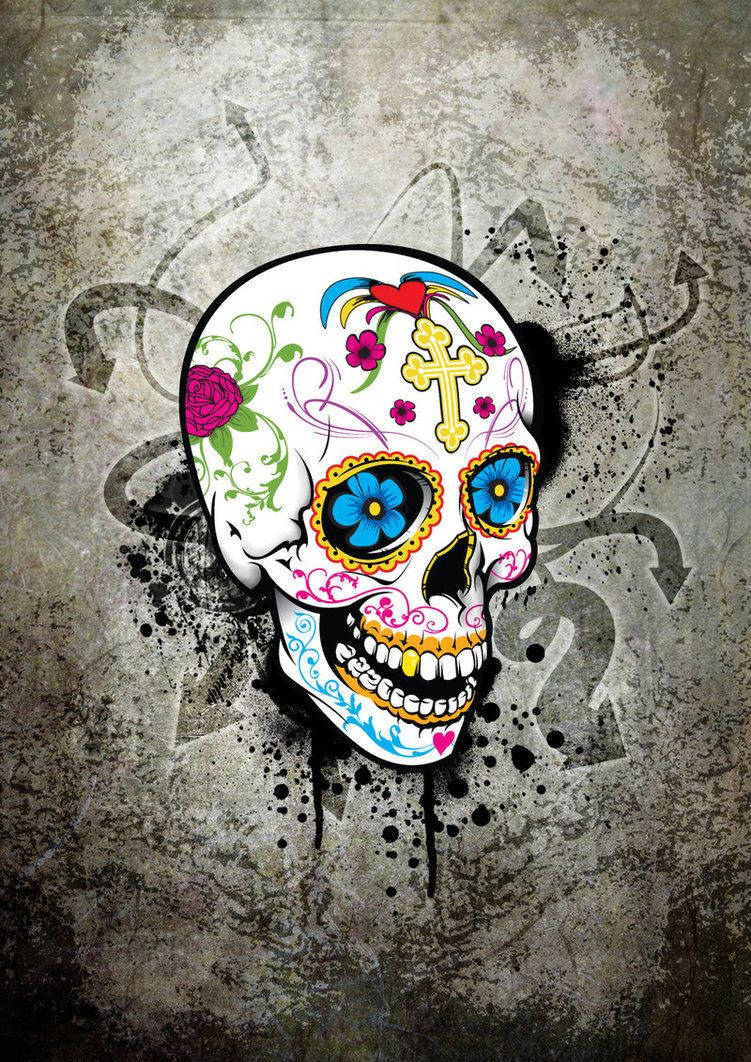 Colorful Skull With Gray Background Wallpaper