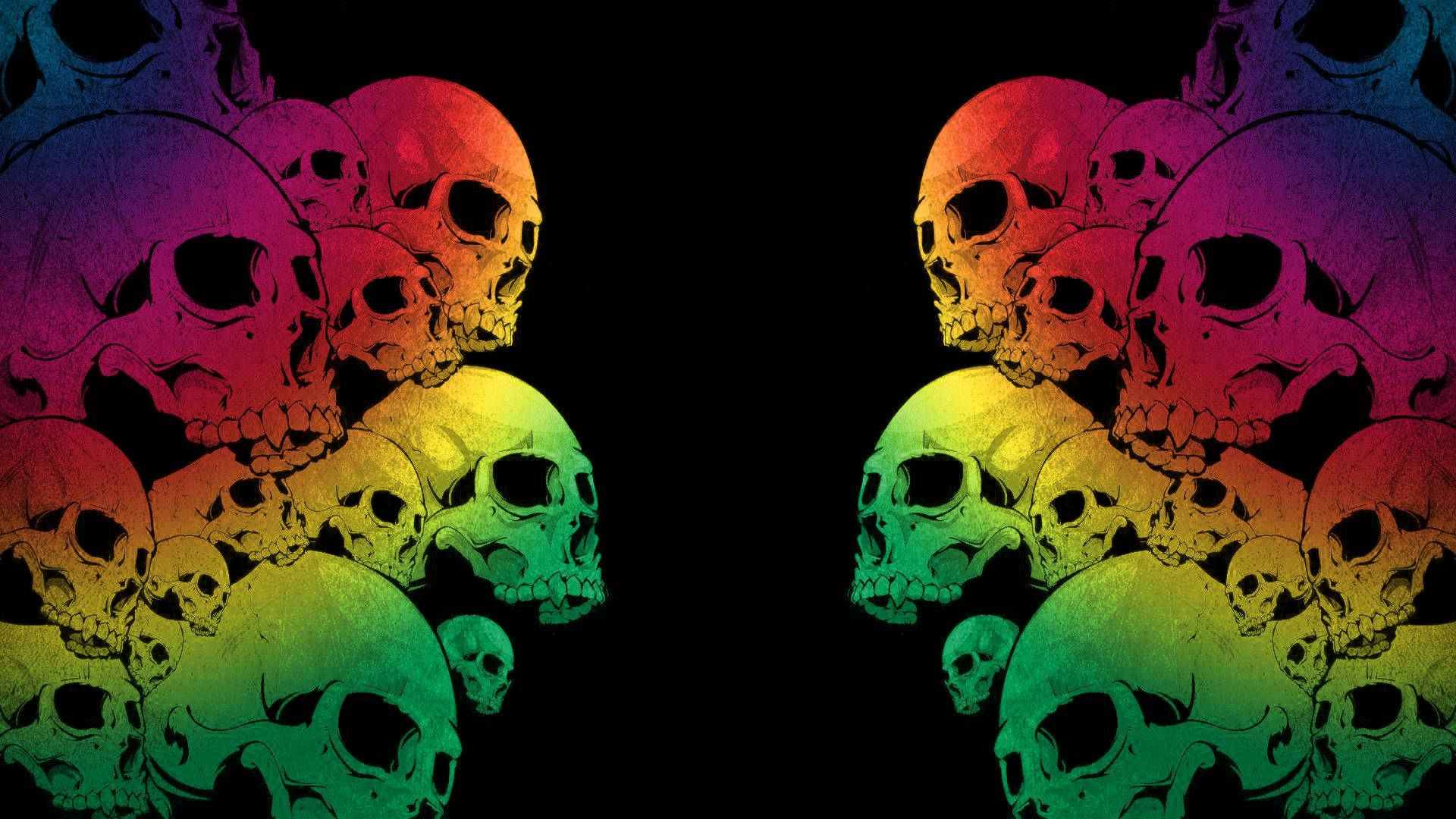 Stacked Up Colorful Skull On Black Background Wallpaper