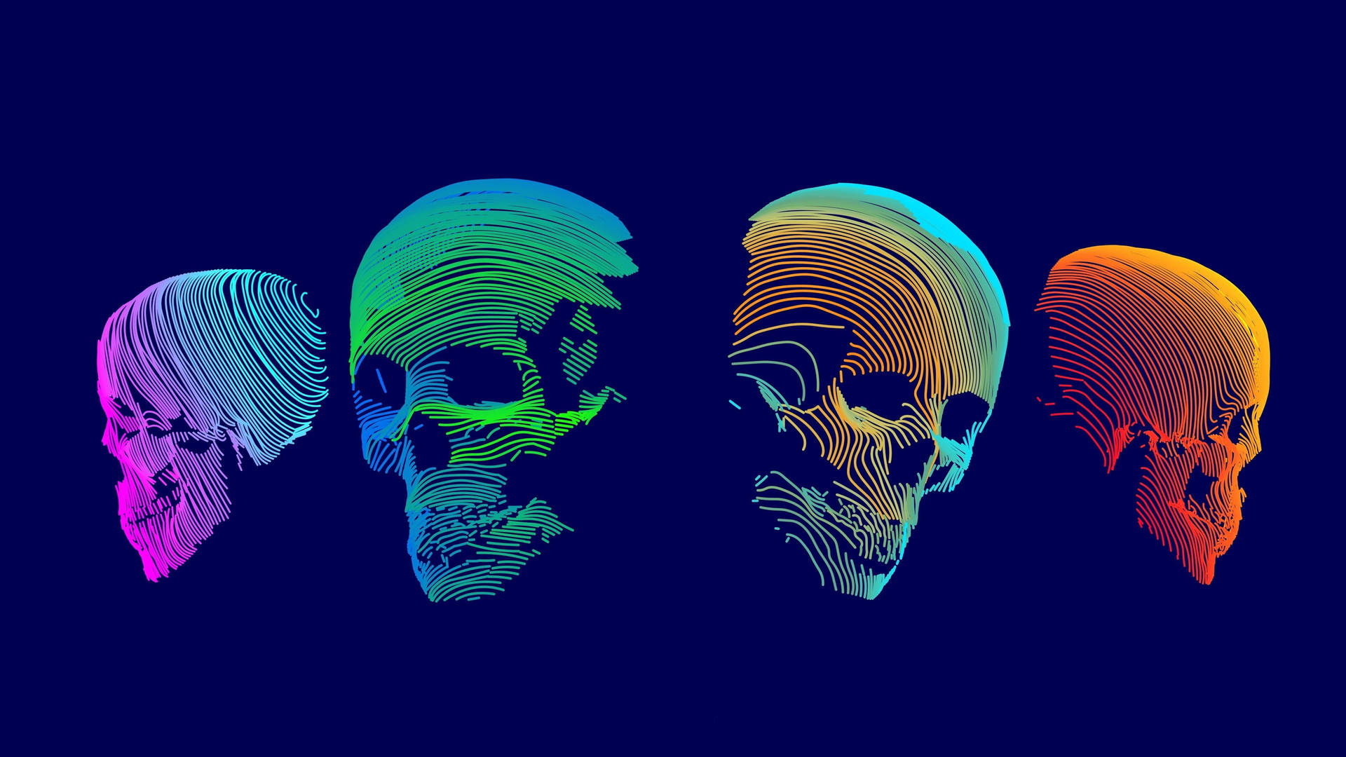 Colorful Skulls In Blue Background Wallpaper