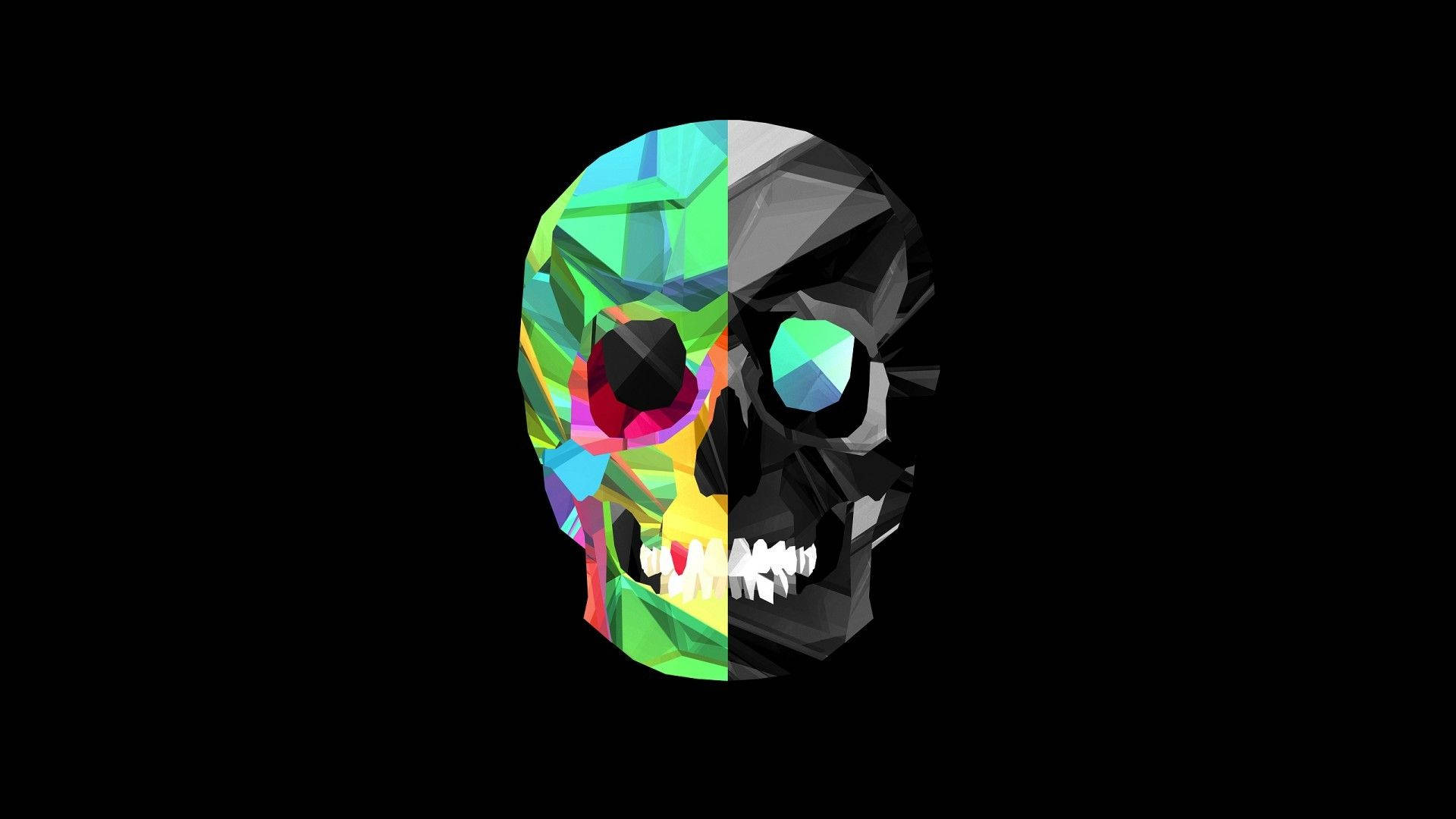 Colorful Skull In Shades Of Green Wallpaper