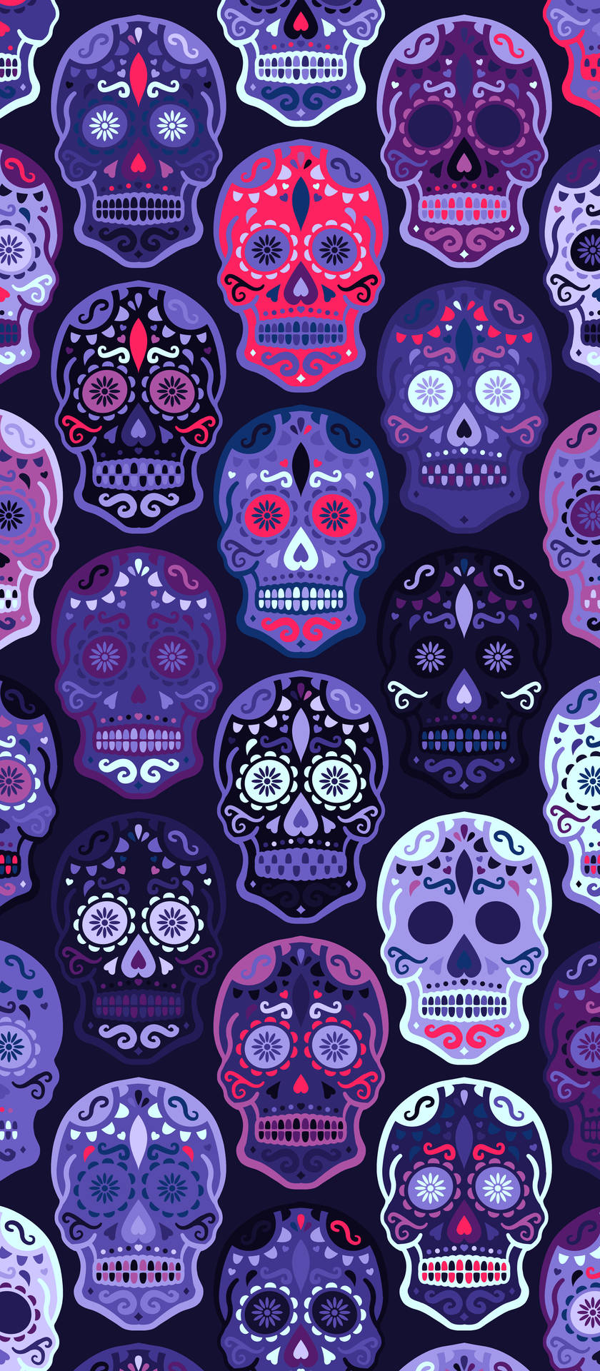 Cute Colorful Skull In Pattern Wallpaper