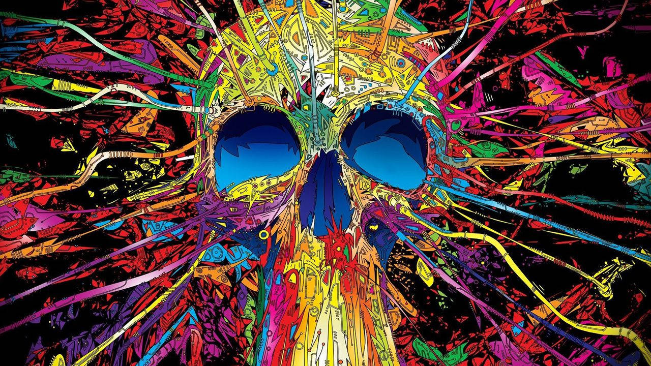 Colorful Skull And Doodles Lines Wallpaper