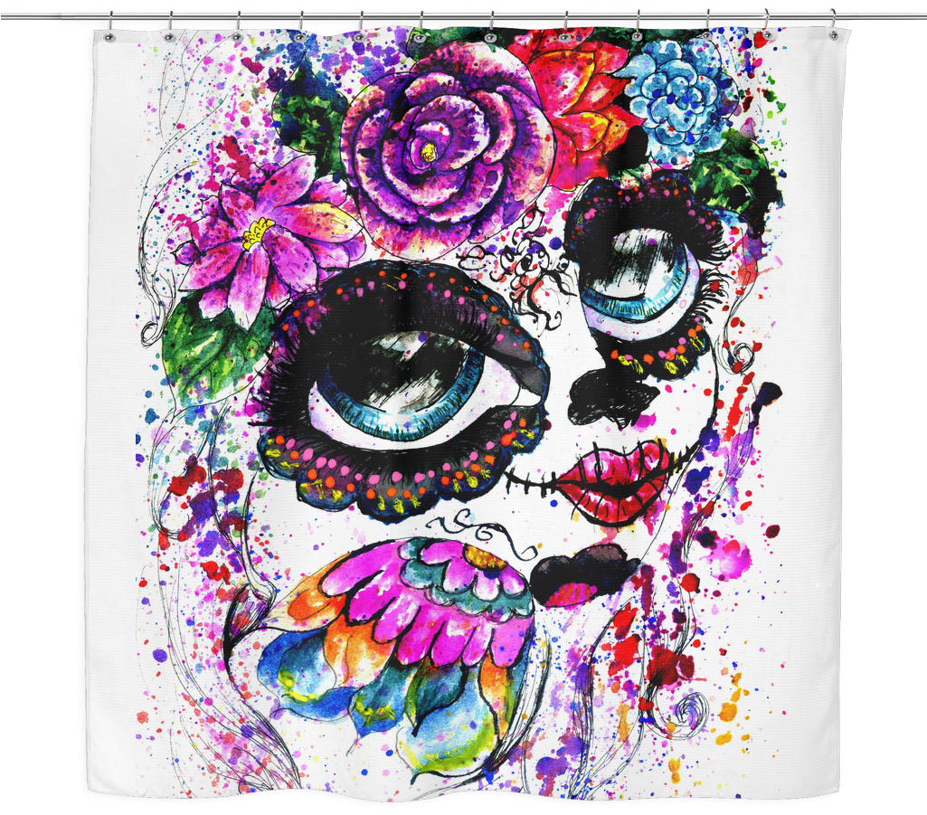 Colorful Skull Artwork Shower Curtain PNG