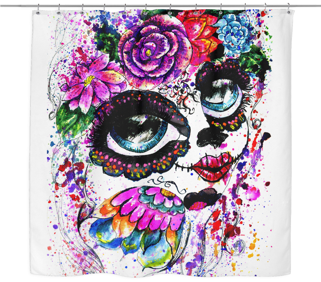 Download Colorful Skull Artwork Shower Curtain | Wallpapers.com