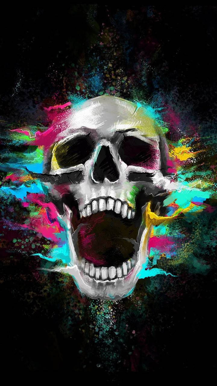 Colorful Skull With Jaws Open Wallpaper