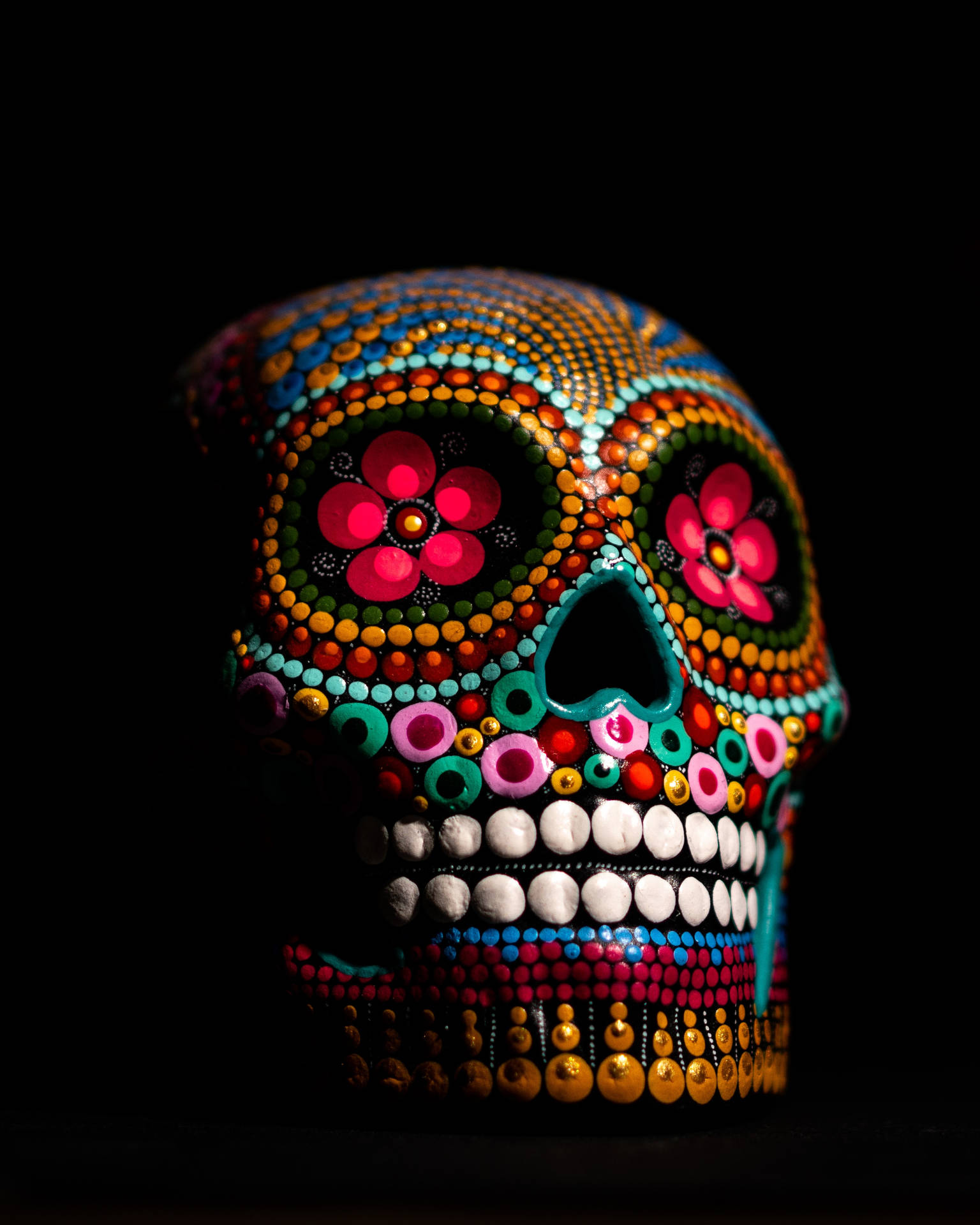 Colorful Skull In Black Screen Picture