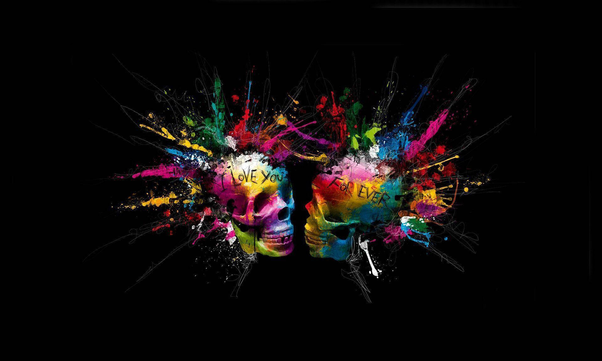 Colorful Skull I Love You Forever Wallpaper