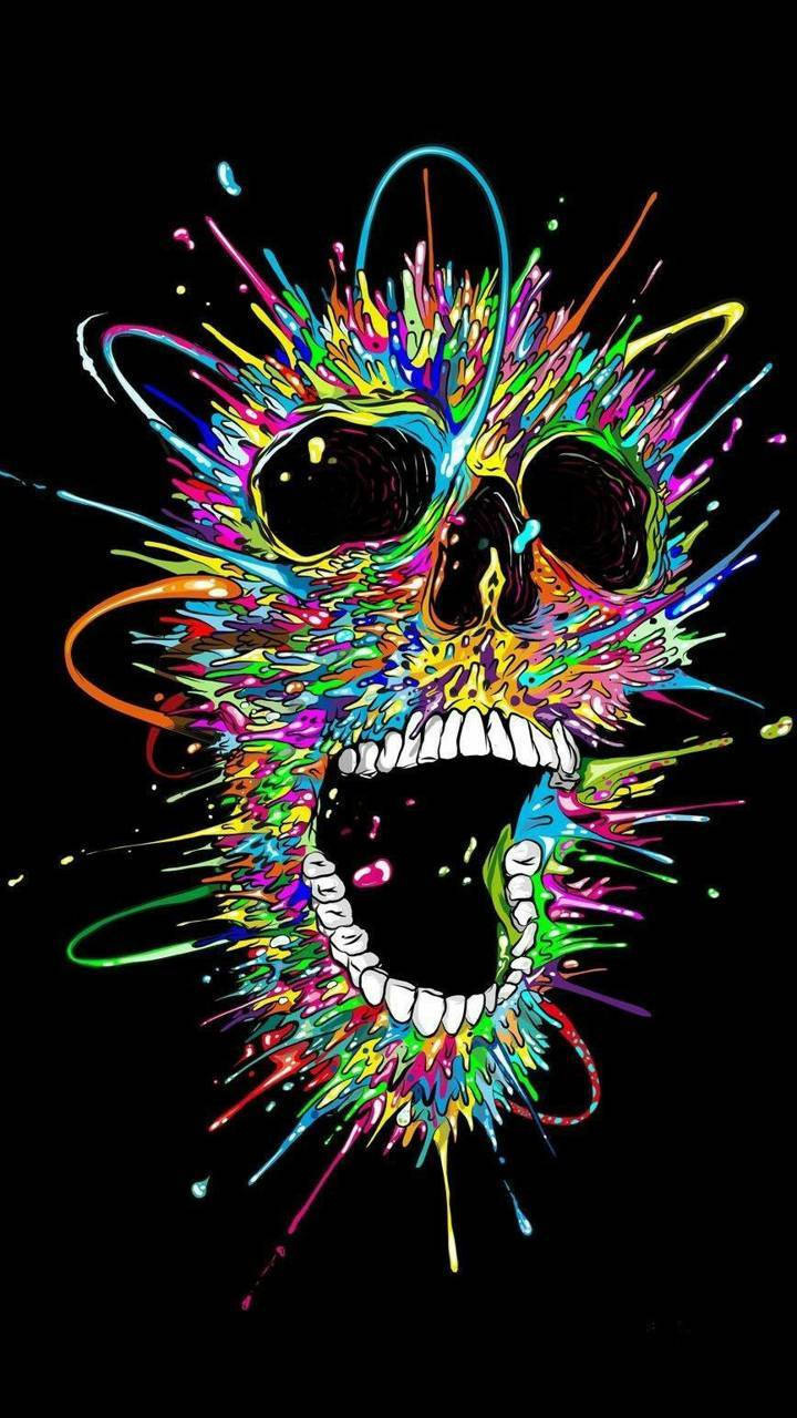 Download Colorful Skull With Open Mouth Wallpaper 