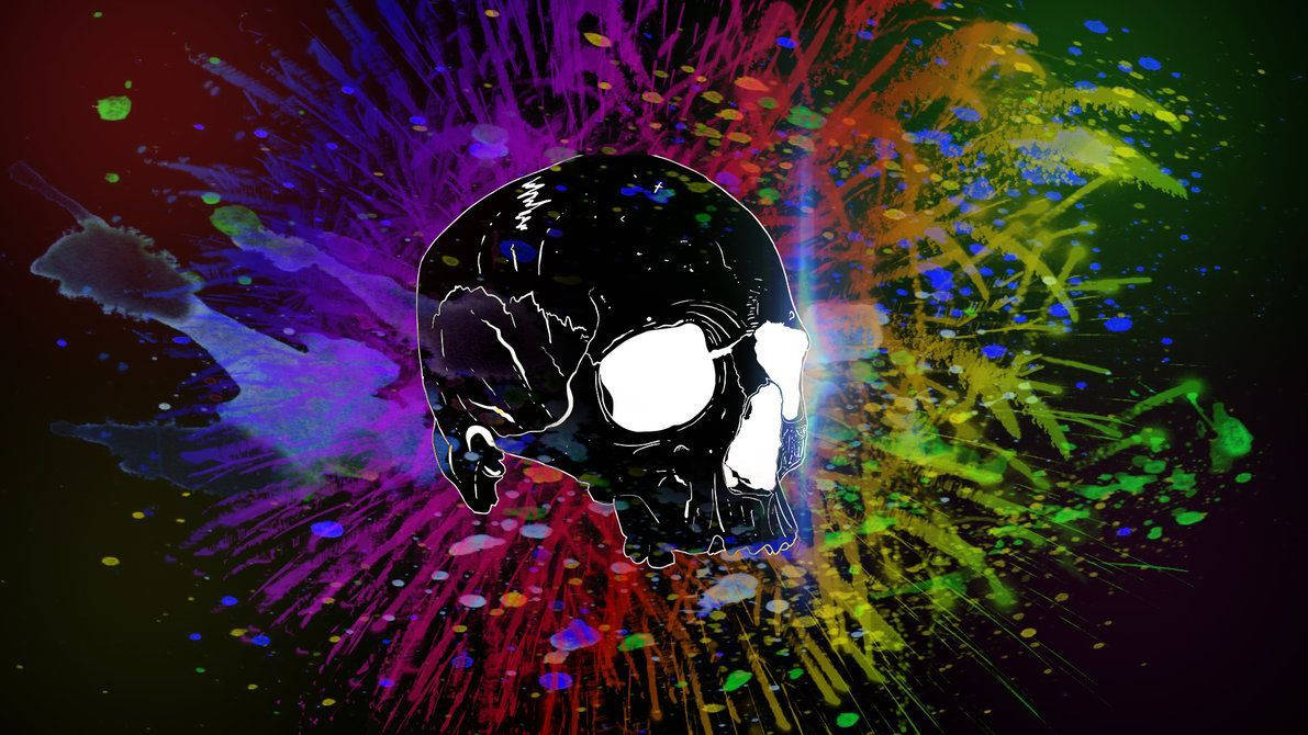 Colorful Skull In Black Background Wallpaper