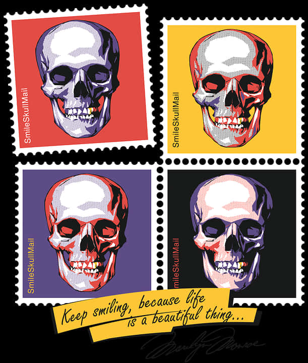 Colorful Skull Stamps Artwork PNG