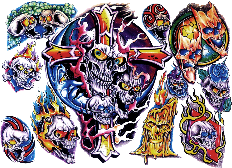 Colorful Skull Tattoo Designs Collection PNG