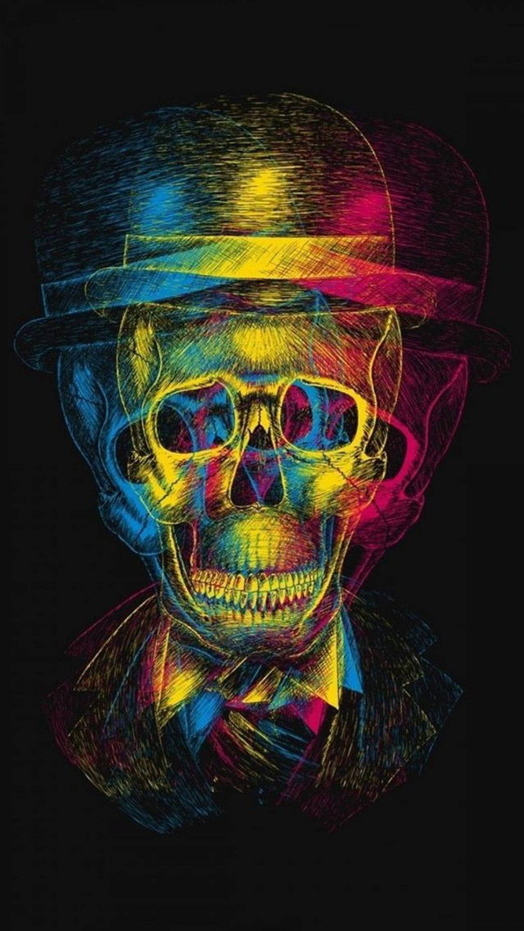 Colorful Skull With Fedora Hat Wallpaper