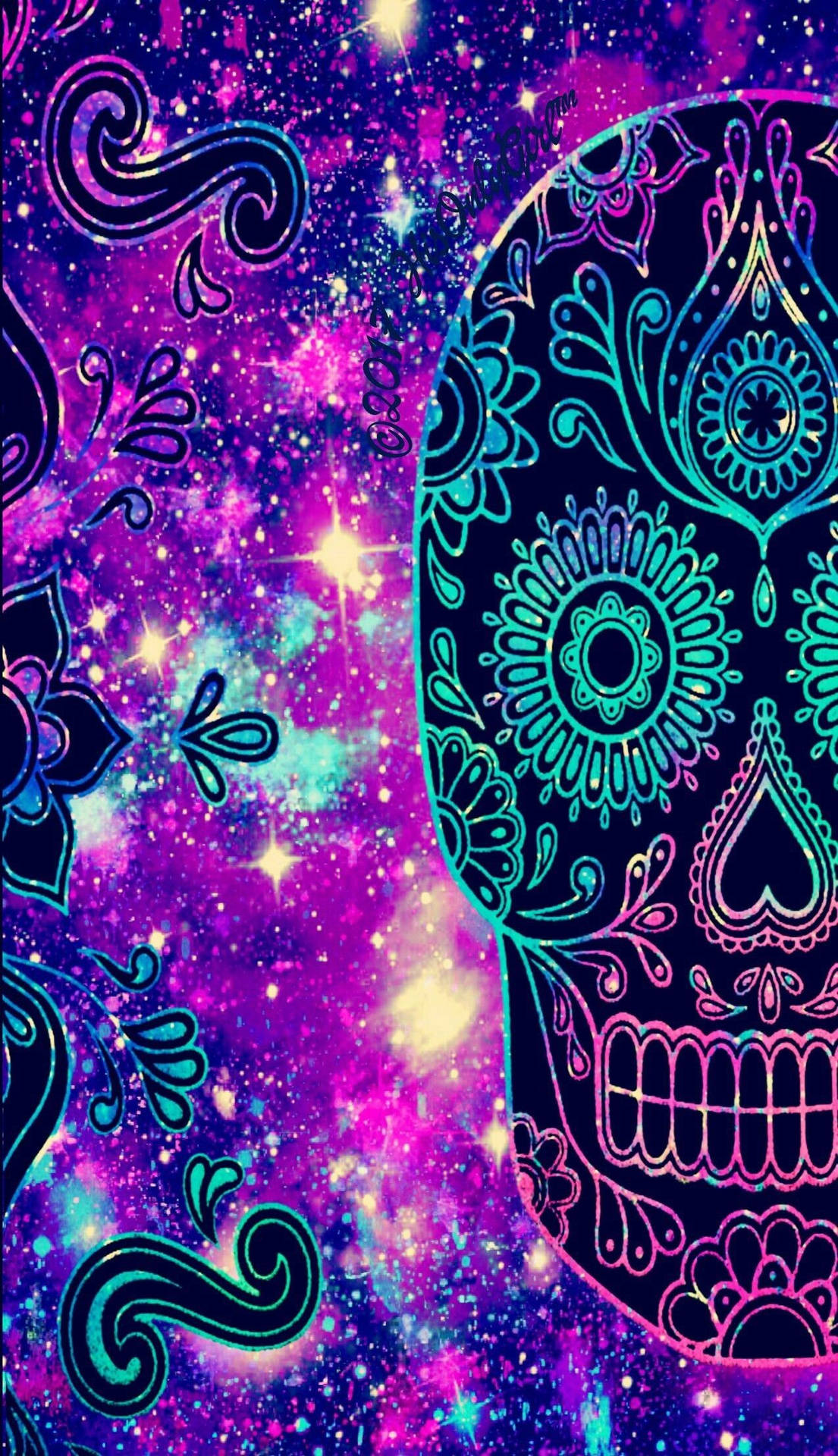 Colorful Skull In Blue And Purple Hues Wallpaper