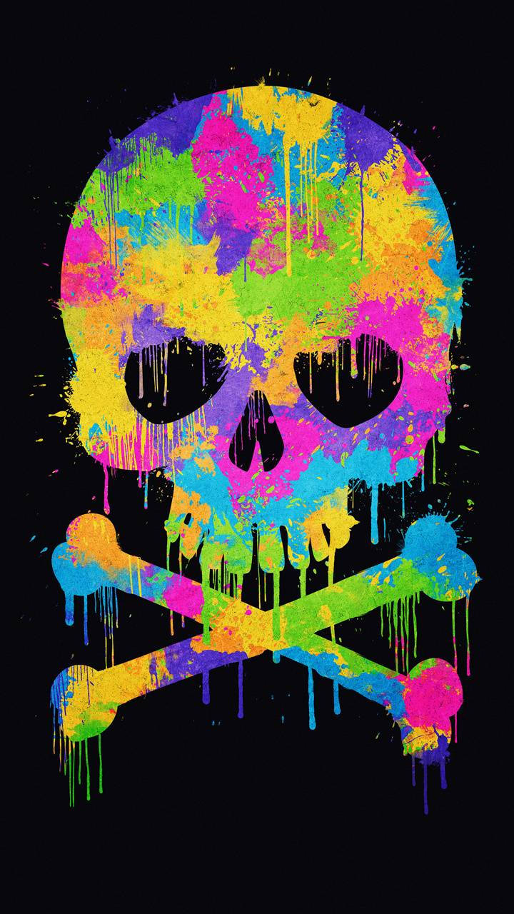 Colorful Skull And Crossbones Graphic Art Wallpaper