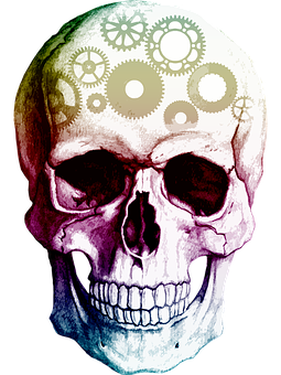 Colorful Skullwith Gears Graphic PNG