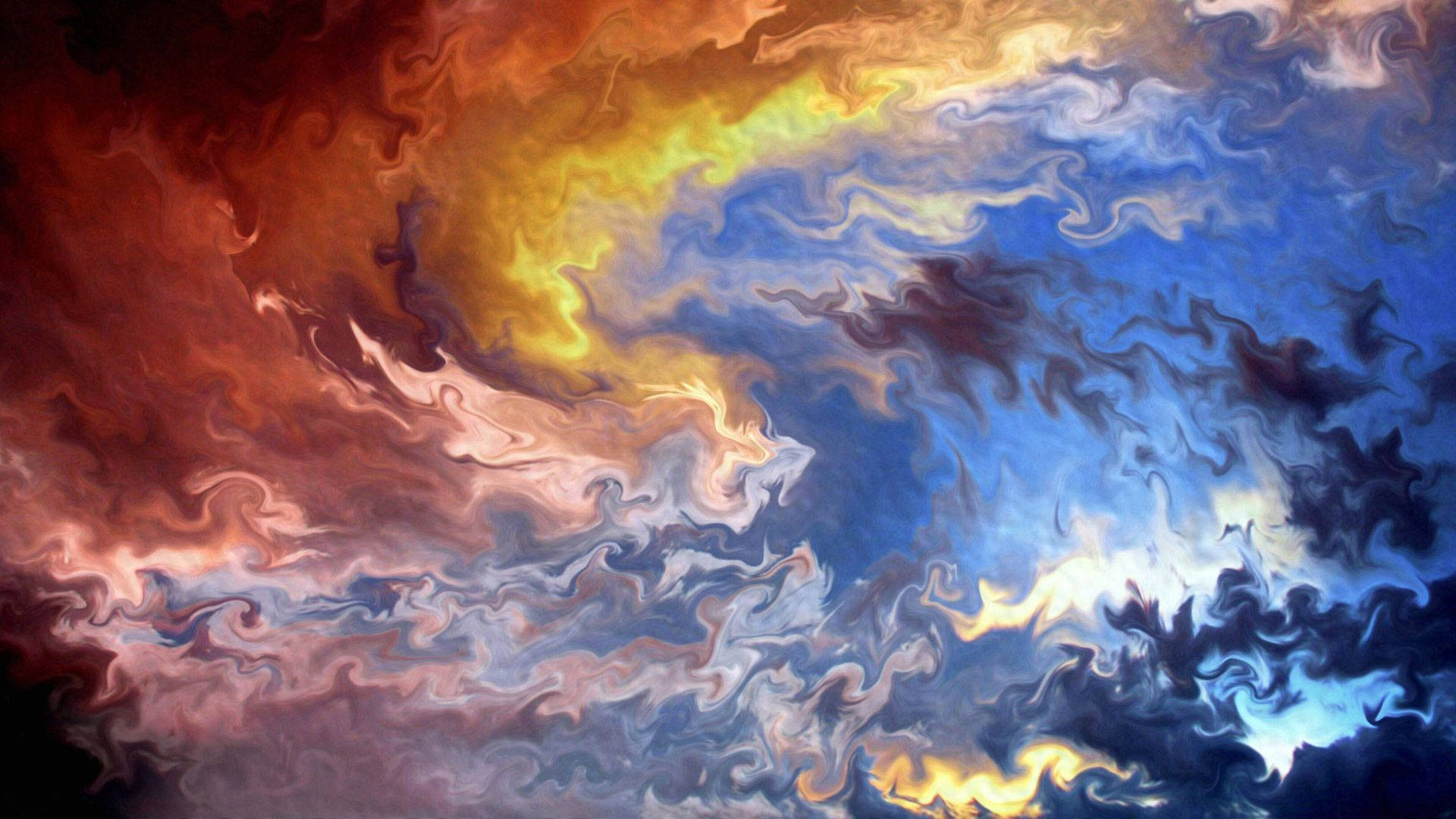 Colorful sky art made of fluid or liquid paint.