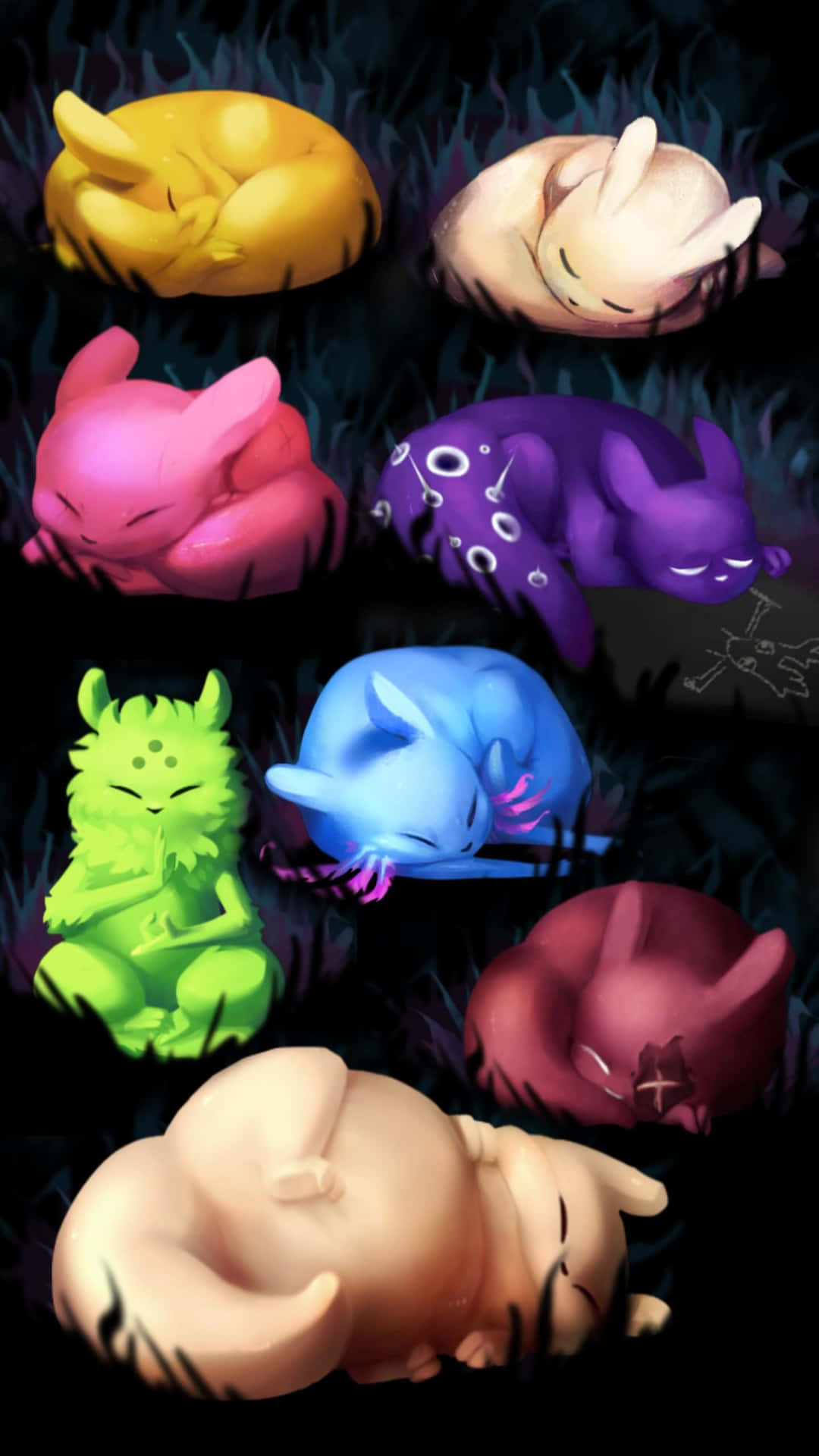 Colorful_ Slugcats_ Sleeping Wallpaper