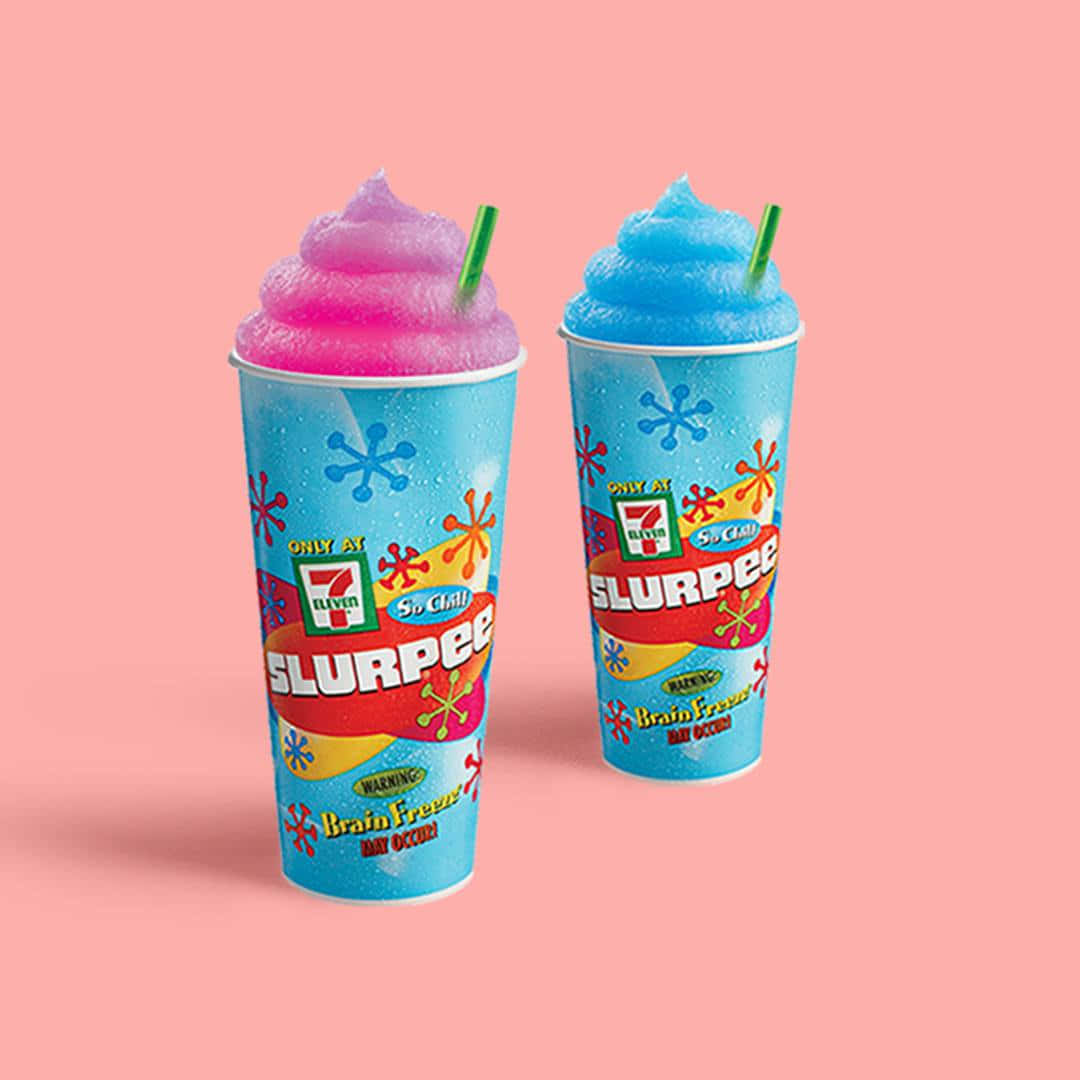 Colorful Slurpee Cups Pink Background Wallpaper