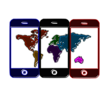 Colorful Smartphones World Map Concept PNG