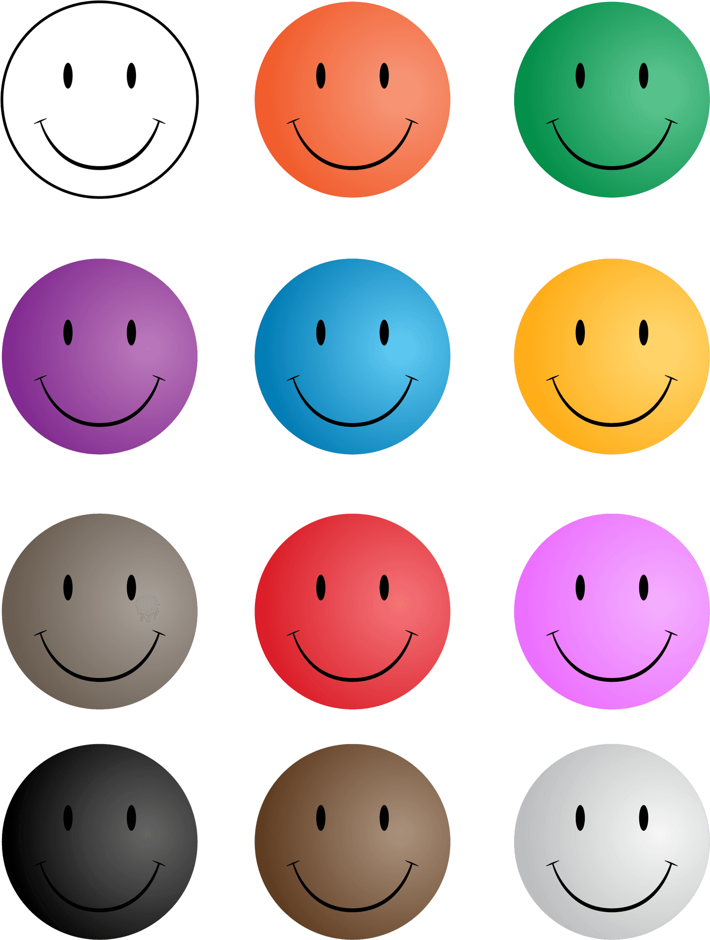 Colorful Smiley Faces Array PNG