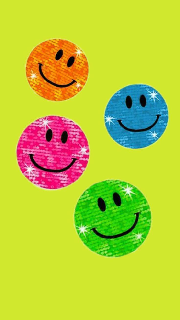Colorful Smiley Faceson Yellow Background.jpg Wallpaper