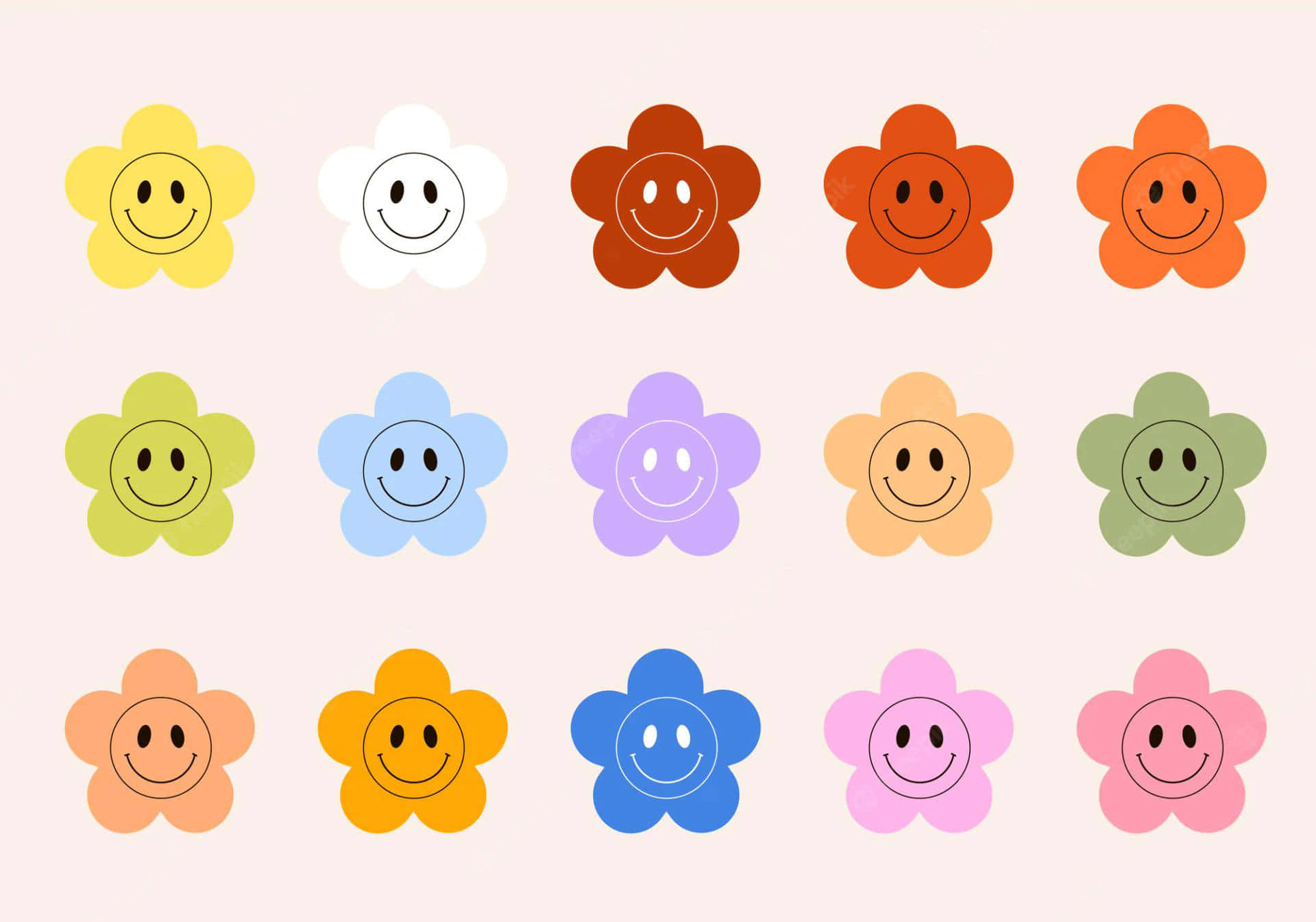 Colorful Smiling Flowers Array Wallpaper