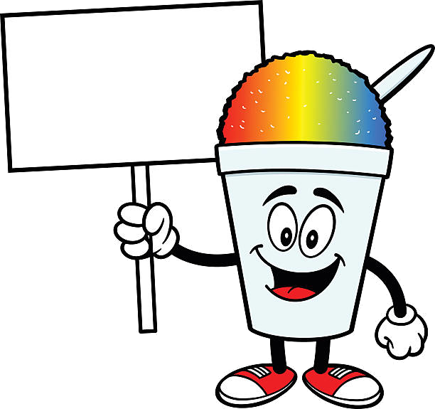 Colorful Snow Cone Character Holding Sign PNG