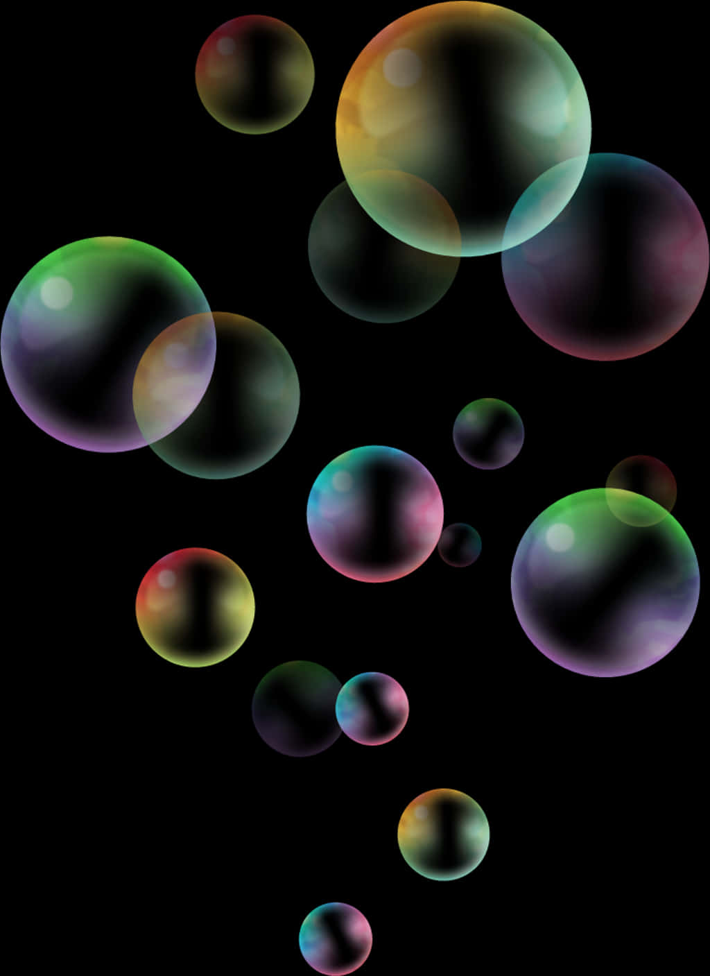 Colorful Soap Bubbleson Black Background.jpg PNG