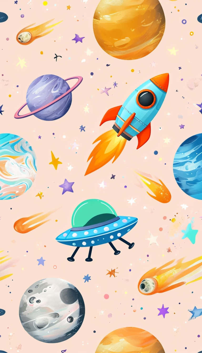 Colorful Space Adventure Pattern Wallpaper