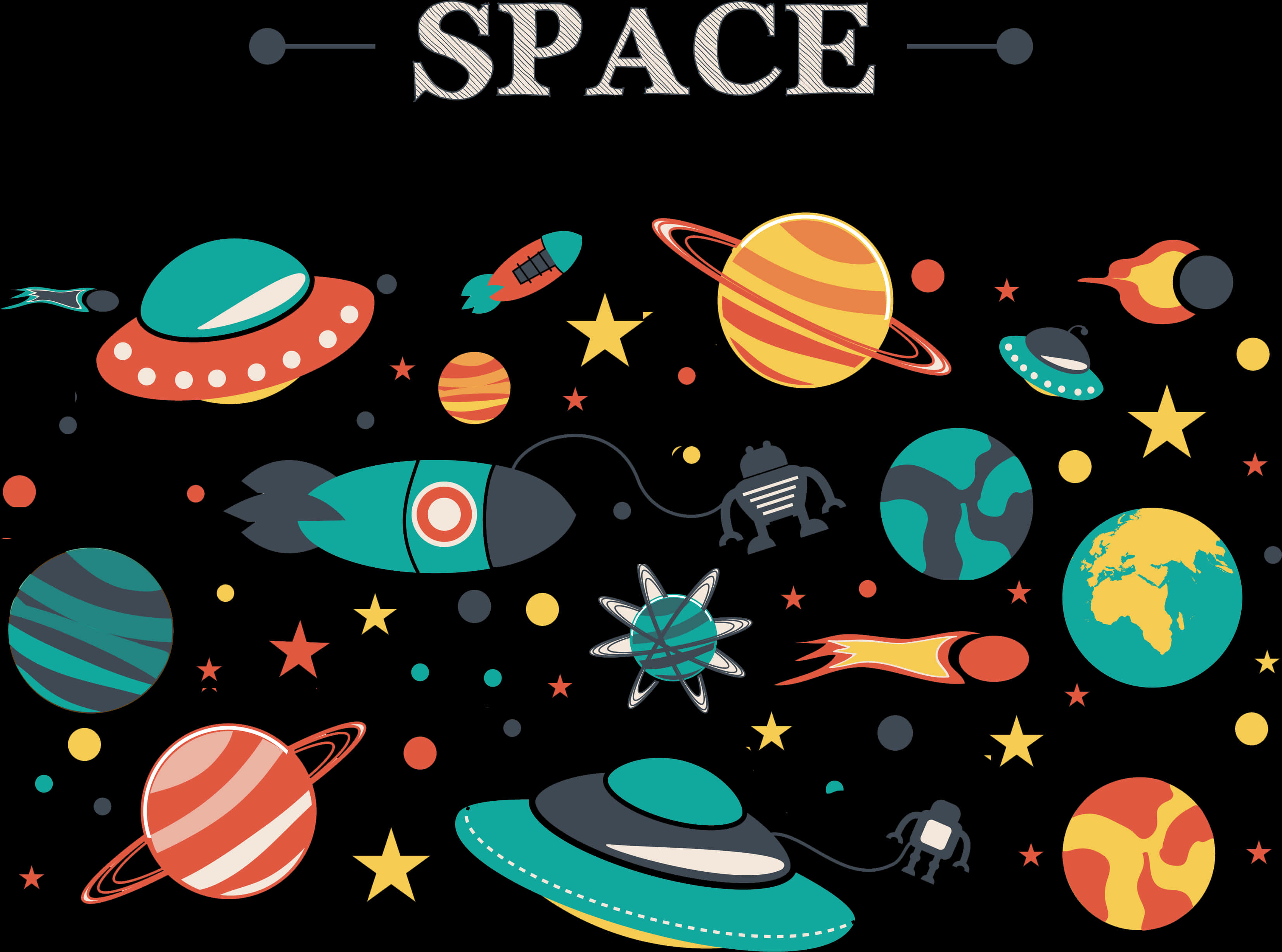 Colorful Space Theme Illustration PNG