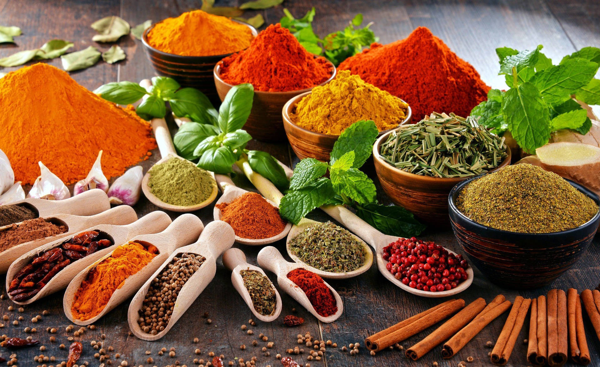 Caption: A Rainbow of Spices and Herbs Wallpaper