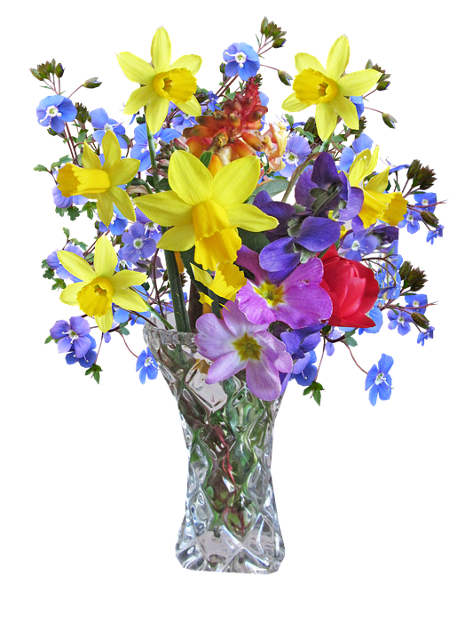 Colorful Spring Bouquetin Crystal Vase PNG